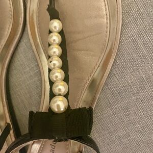 Kate Spade Rose Gold T-Strap Sandals with Pearls - US 8.5